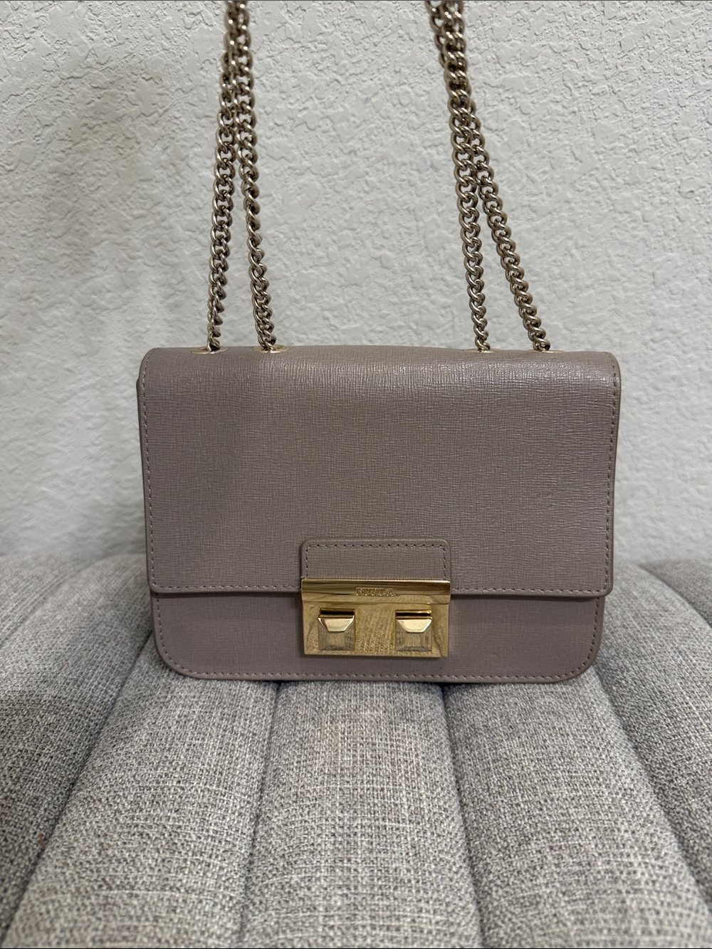 Furla Taupe Leather Crossbody with Gold Hardware
